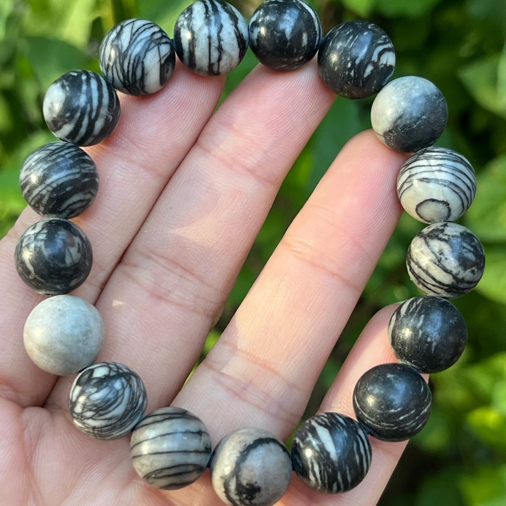 12mm stretchable zebra jasper bracelet